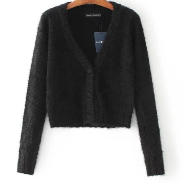 Cardigan Cropped Feminino de Malha Xavière