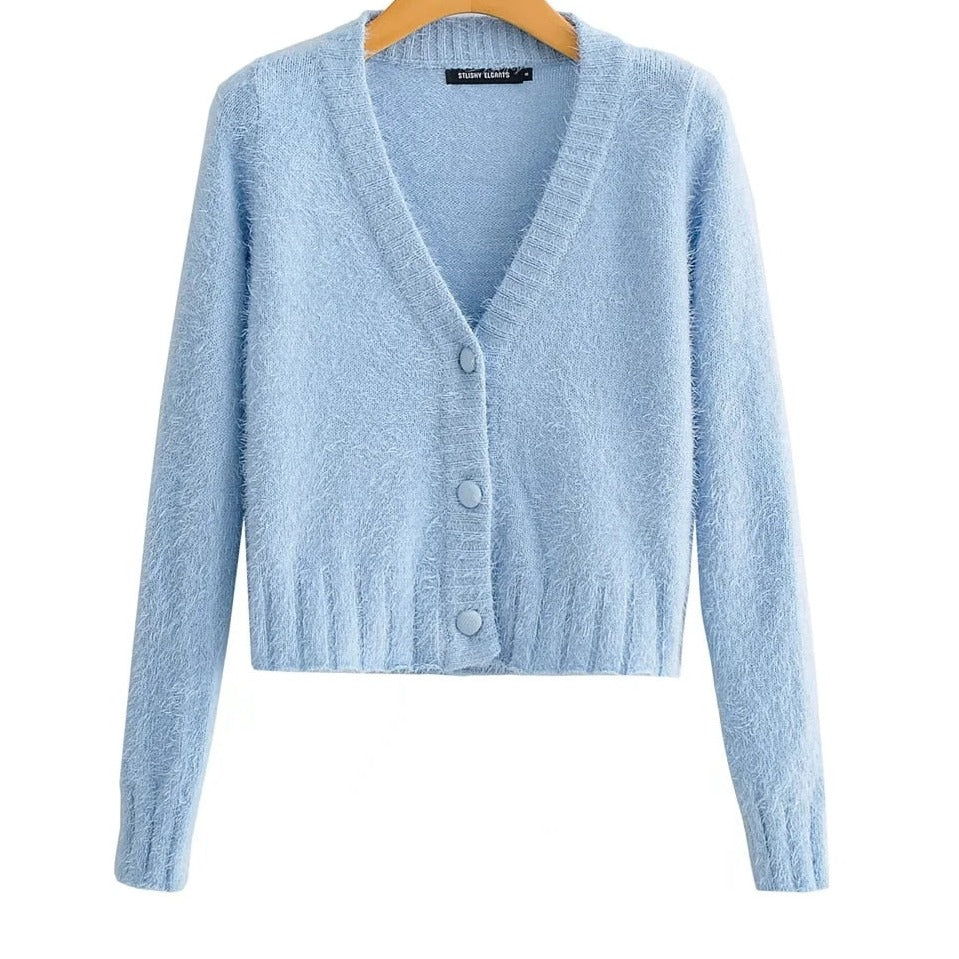 Cardigan Cropped Feminino de Malha Xavière